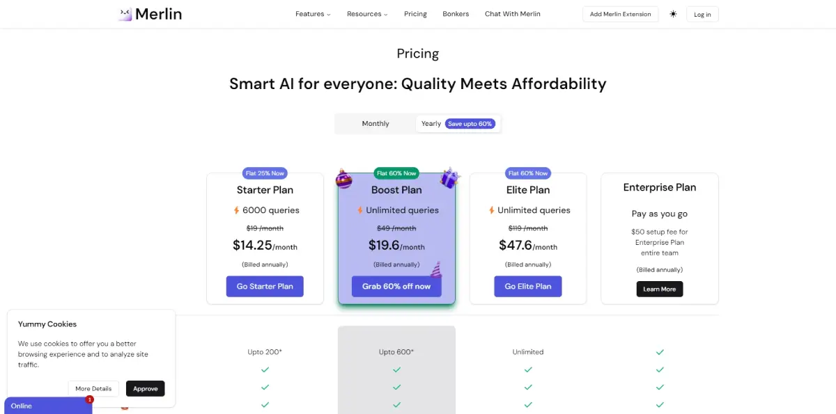 Merlin AI Pricing & Plans