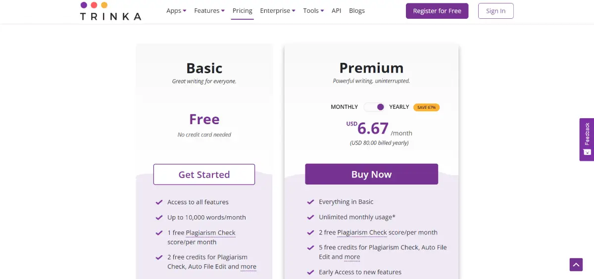 Trinka AI Pricing, Plans & Accessibility