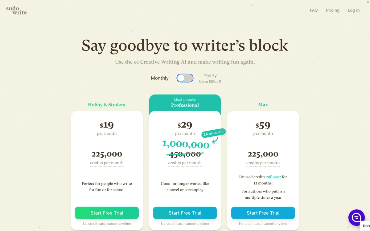 Sudowrite Plans